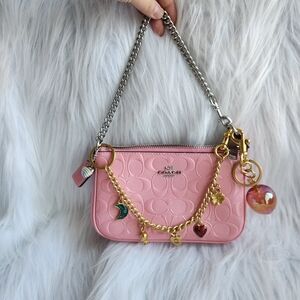 Coach Pink Clutch with Gold and Silver Chain